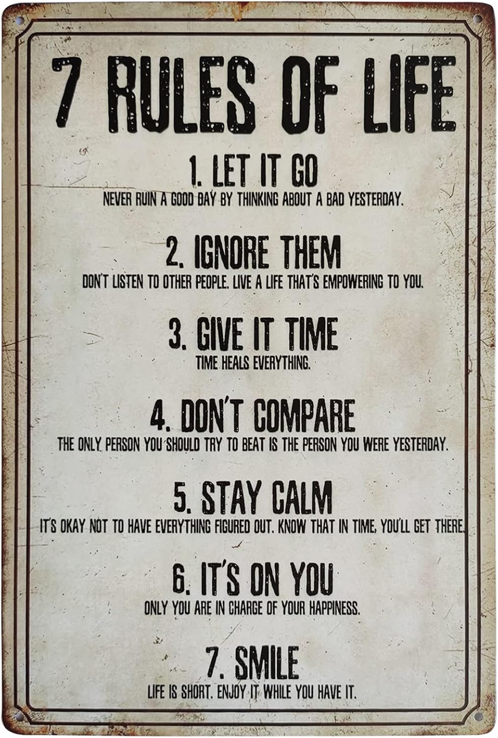 Home Bathroom Quotes - 7 Hayat Kuralı Vintage Metal Tabela