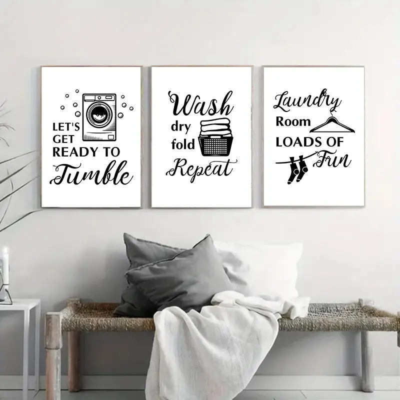 Home Bathroom Quotes - Basit Siyah Beyaz Çamaşır Odası Sözleri