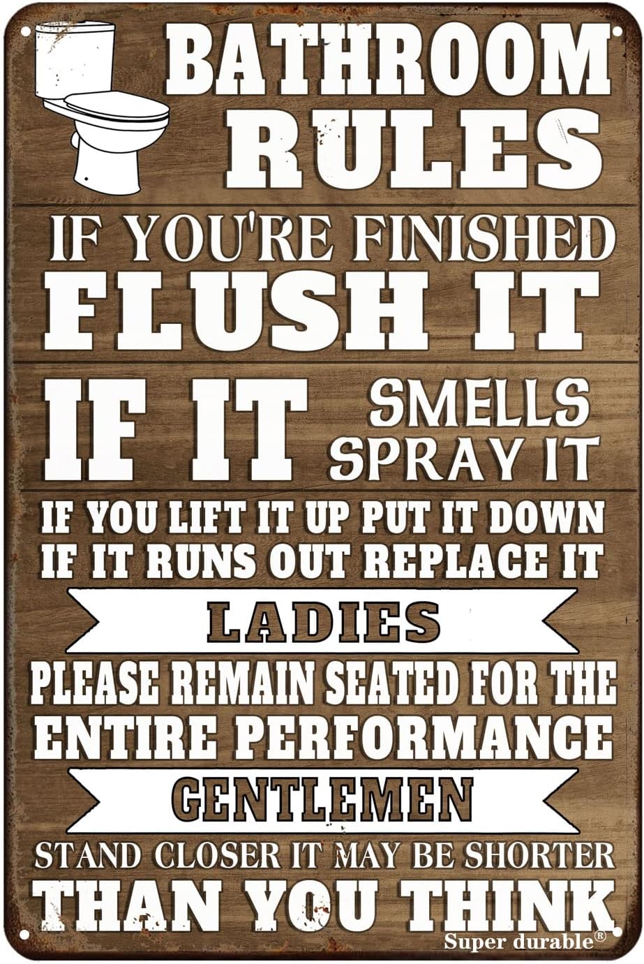 Home Bathroom Signs - Komik Banyo Kuralları Metal Tabela Duvar