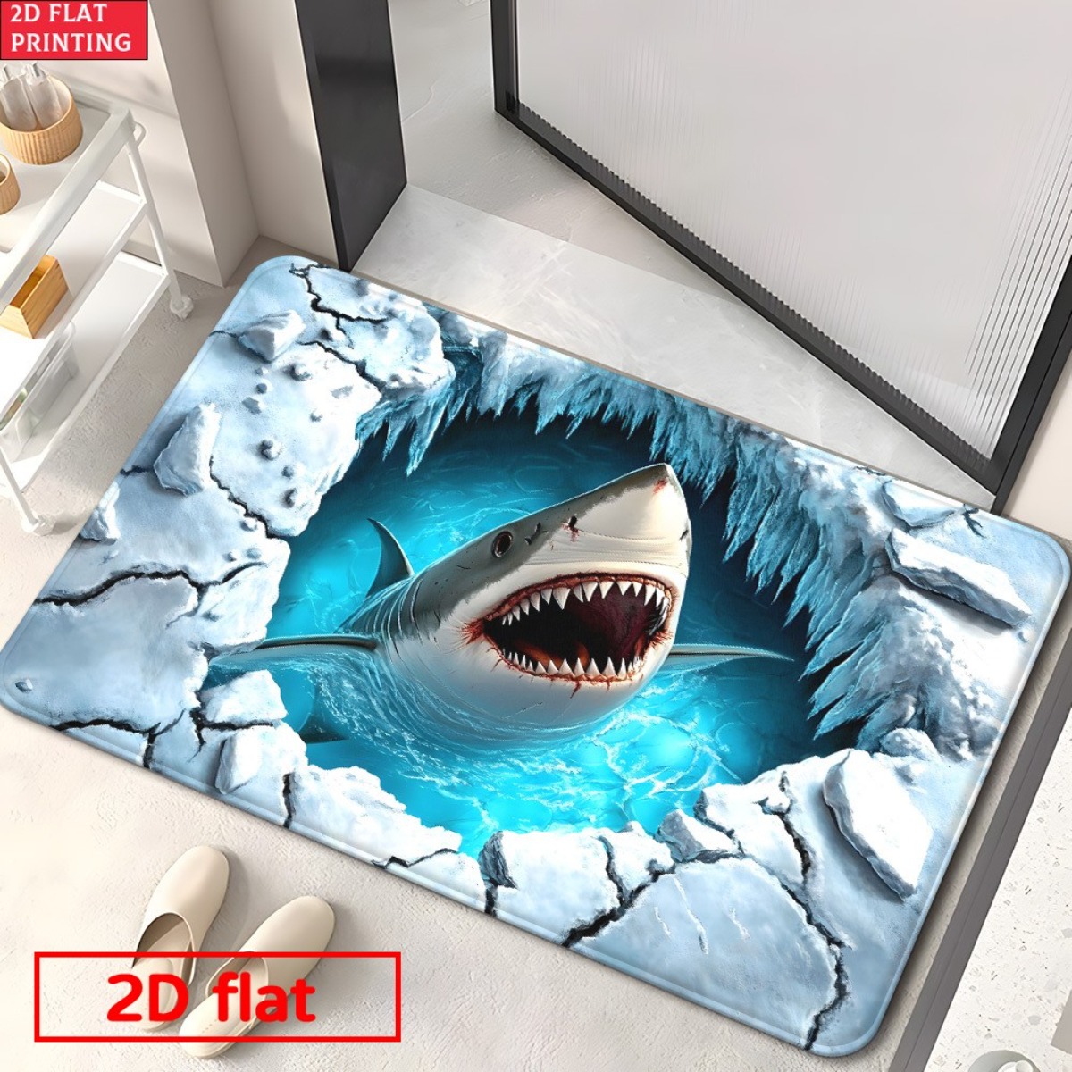 Home Bathroom Break - 3D Köpekbalığı Buz Kırma Flanel Paspas,