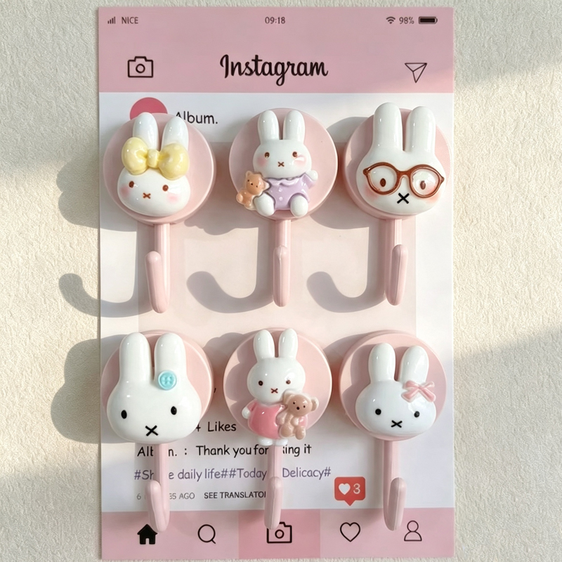 Home Edit Bathroom Organizer - Sevimli Miffy Kendinden Yapışkanlı Kanca Deliksiz